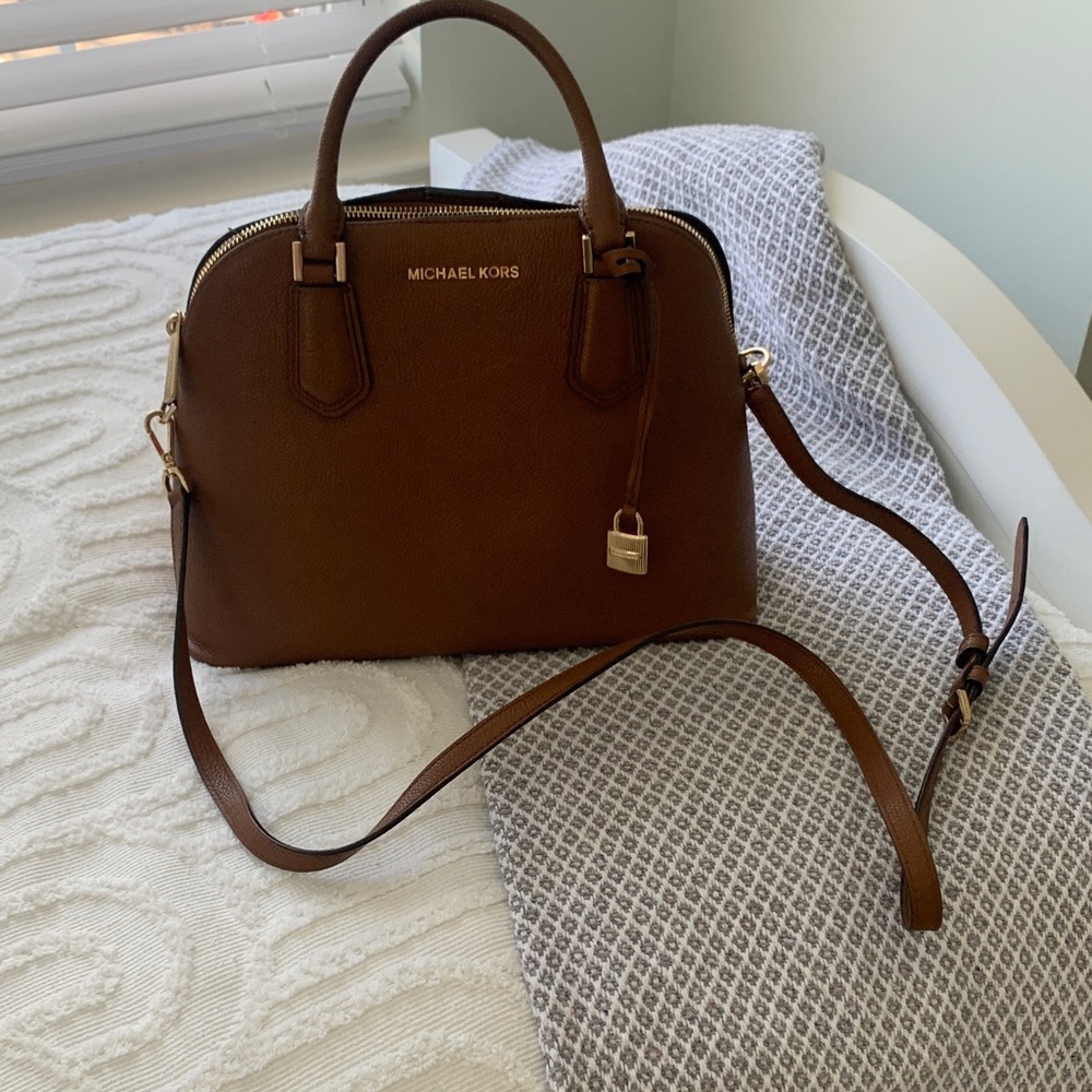 Michael Kors Brown Leather Satchel with Gold Hardware